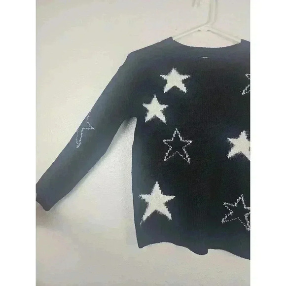 Emma & Elsa Black White Silver Star Sweater Fuzzy Size Large 14 - Picture 2 of 5